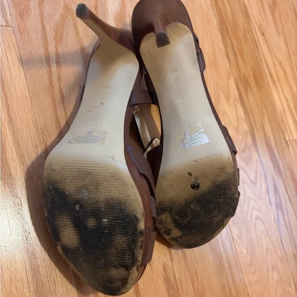 Marc Fisher Leather T-Strap Adj Buckle Platform Heels Brown 9M MFVARIKA2 - Picture 6 of 6